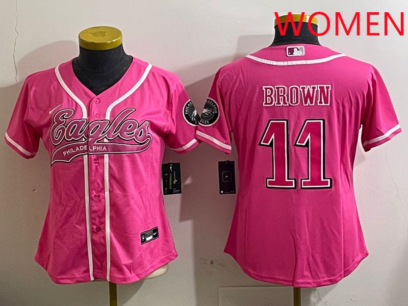 Women Philadelphia Eagles 11 Brown Pink Jointly Name 2025 Nike Limited NFL Jersey style 8